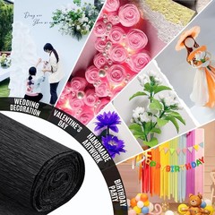 Black Crepe Paper Roll 9.8 Inch x 8.2 Ft 3 Rolls Flower Making Craft Party