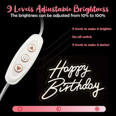 Large Happy Birthday Neon Sign – LED Light for Party Backdrop 21.65″x14.96