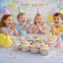 (12 Count x 20 Sets Plastic Cupcake Containers with Liners, Clear Cupcake Hol…