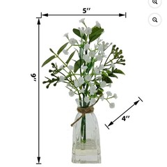 9in Indoor Gardenia White Artificial Floral Arrangement Glass Vase Centerpiece