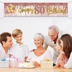 80Th Birthday Banner Decorations for Women, Pink Rose Gold Happy 80