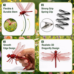 8 Pack 3D Dragonfly Clips, Realistic Fake Dragonflies with Stakes | Realistic 3D