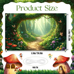 Magical Forest Banner Backdrop Decorations Fairy Tale Forest Party Decor with Bu
