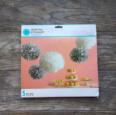 Martha Stewart Crafts Silver and White Pom Poms (10 total) New in Package