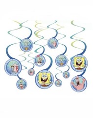 SpongeBob Spiral Hanging Birthday Decorations, Banner & Sticker Bundle 3pk NEW