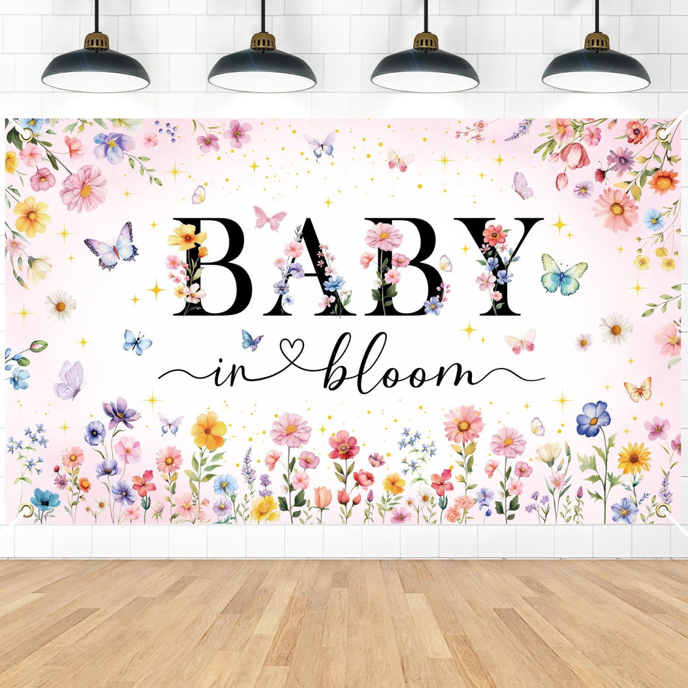Wildflower Baby Shower Backdrop – Flower Baby in Bloom Baby Shower Decorations,