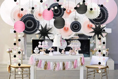 Pink Black White Party Decorations for Girls Women Minnie Mouse First Birthday D