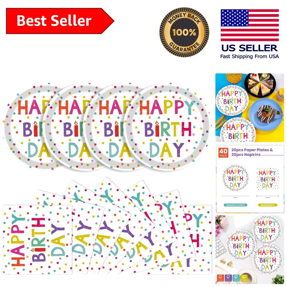 40 Pcs Polka Dot Birthday Plates & Napkins Set for 20 Guests – Elegant Dining
