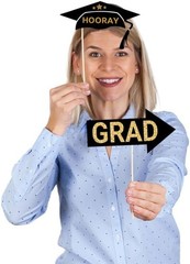 25Pcs Graduation Photo Booth Props – Black & Gold Class of 2026 Celebrations