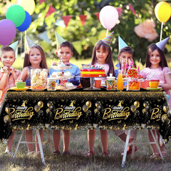 Happy Birthday Decorations – Gold and Black Tablecloth, Rectangle Plastic Dispos