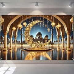 Eid Decorations Banner Ramadan Decorations 71×43 Inch Backdrop Crescent Moon …