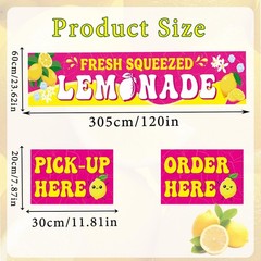 Lemonade Stand Supplies – 3 Pcs Pink Fresh Squeezed Banner & Signs 3×10 ft Outdo
