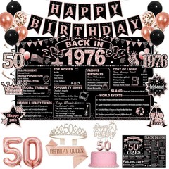50th Birthday Decorations for Women, Rose Gold Black Back in 1976 Party Suppl…