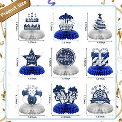 9 Pieces Blue and Silver Happy Birthday Party Decorations Birthday Table Centerp