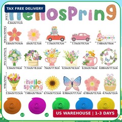 Hooqict Spring Party Decorations Hello Spring Banner with 15Pcs Flower Butterfly