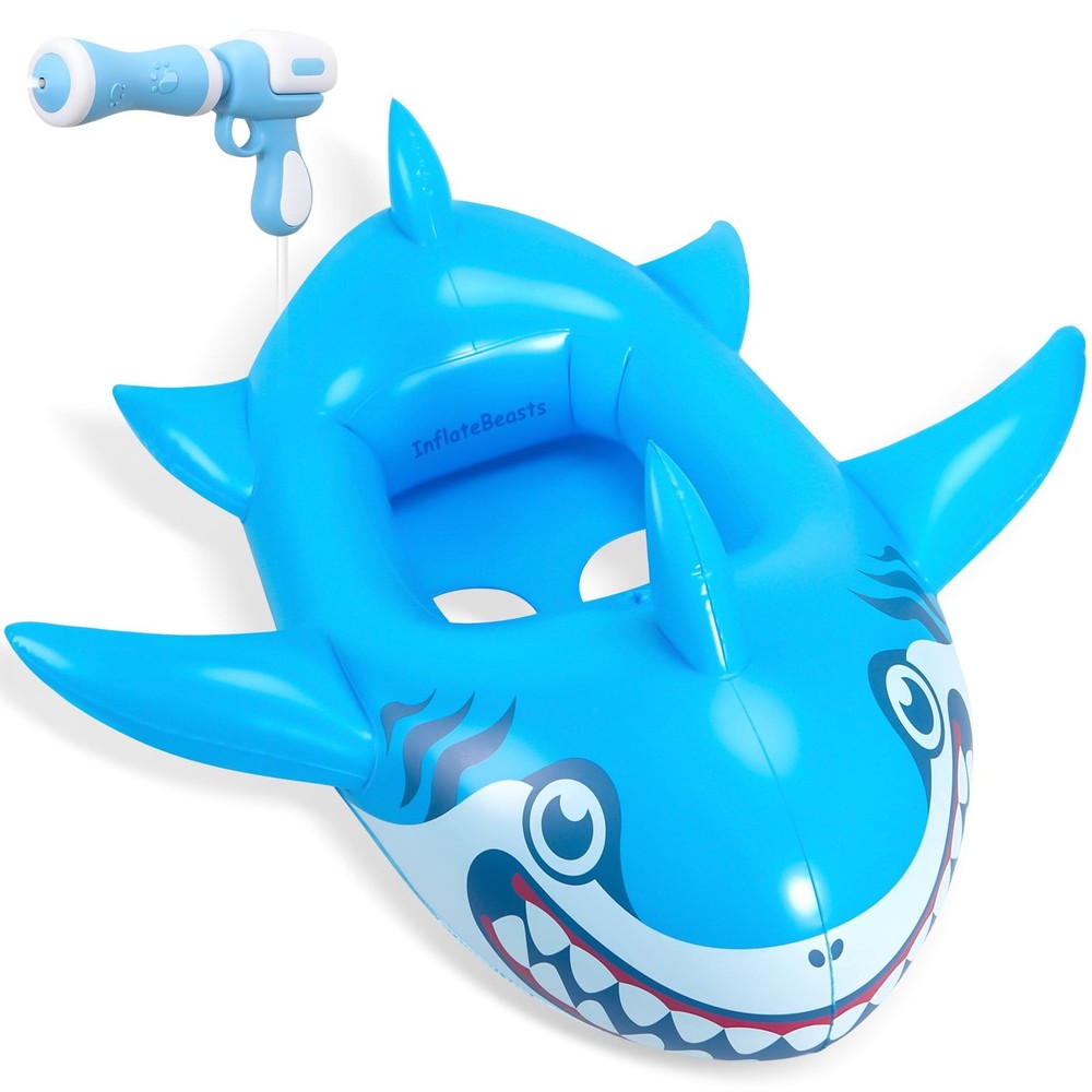 Inflatable Shark Pool Float for Kids 3-10 with Water Gun – Beach Fun