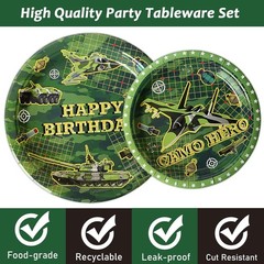 Army Camouflage Birthday Tableware Set – 96 Pcs for Military Theme Celebrations