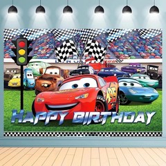 Racing Car Theme Happy Birthday Backdrop，5×3.5ft Birthday Party Decoration