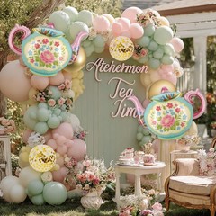 4 Pcs Tea Party Balloons, 35″ Huge Teapot Aluminum Foil Balloons for Birthday…