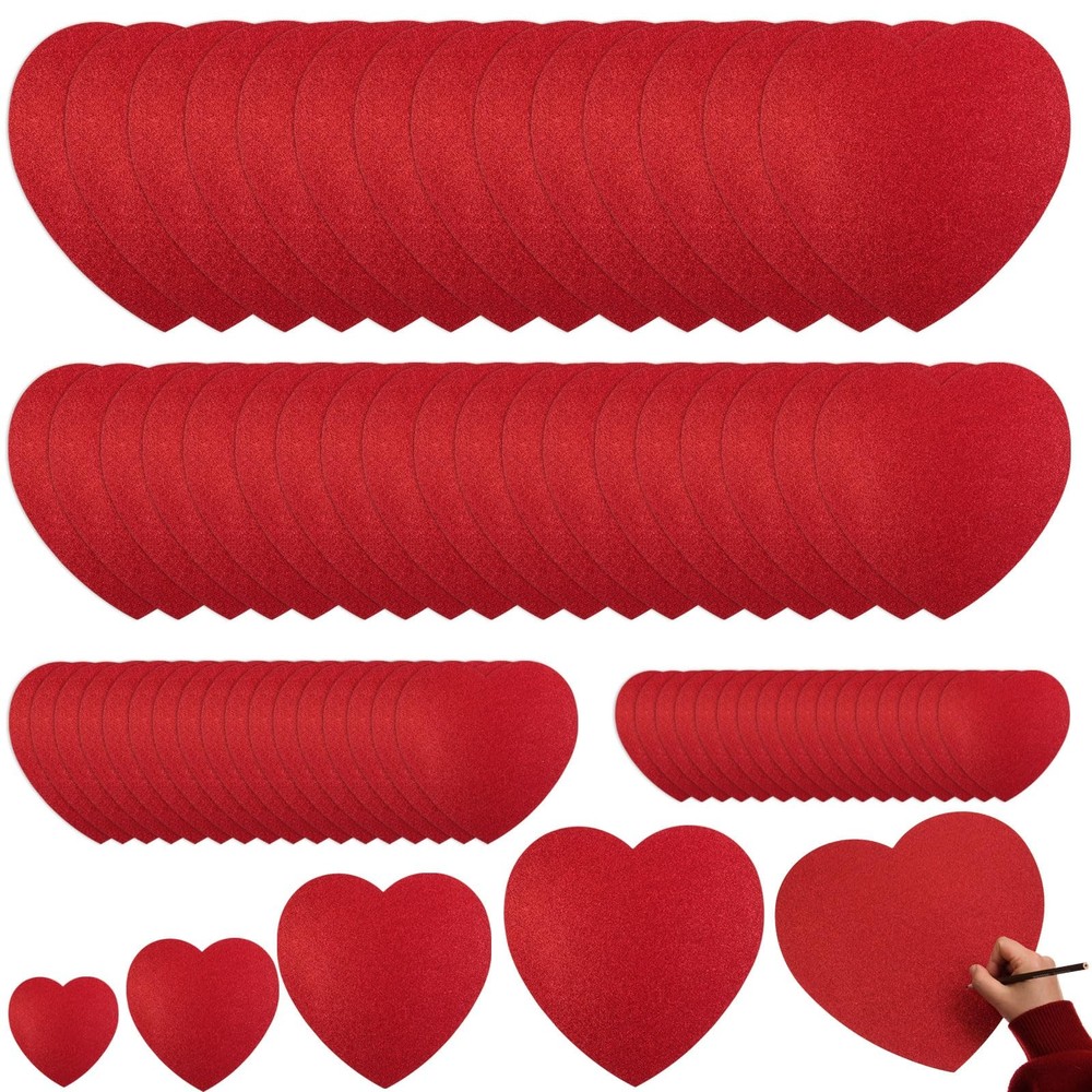 Red Glitter Heart Cutouts 96 PCS Assorted Size Fits 11.8/8.5/3.9/2.8 Inch