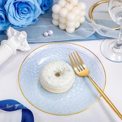 100 Pcs Blue Gold Rim Disposable Plates 7 Inch Hammered Salad Dessert Party