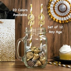 2nd Birthday Straws (SET OF 12) Glitter Birthday Decorations Favors (Any Age)