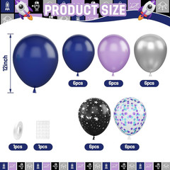 Outer Space Balloons,30Pcs 12Inch Galaxy Blue Purple Balloon Metallic Purper Sil