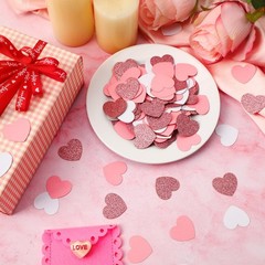 200 PCS Rose Gold Pink Glitter Heart Shaped Valentines Day Table Confetti