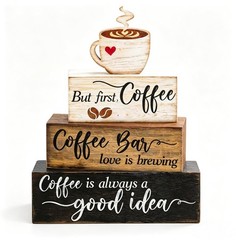 4 Pcs Wooden Coffee Bar Decorations Rustic Coffee Bar Signs for Tiered Tray F…