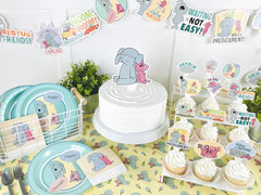 Elephant Piggie Bday Party Kit Banner Cupcake Toppers 42 Pcs (Party Kit)