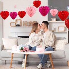 18 PCS Valentine Day Party Heart Decorations Red Pink Magenta Paper Honeycomb