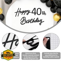 TONIFUL 40th Glitter Black Felt Happy Birthday Sign