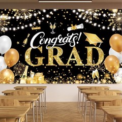 Eye-Catching Graduation Banner 2025 – Durable Black & Gold 72.8×43.3 Inch Design