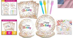 Festive 96-Piece Birthday Tableware Set – Confetti Sprinkles Theme for 24 Guests