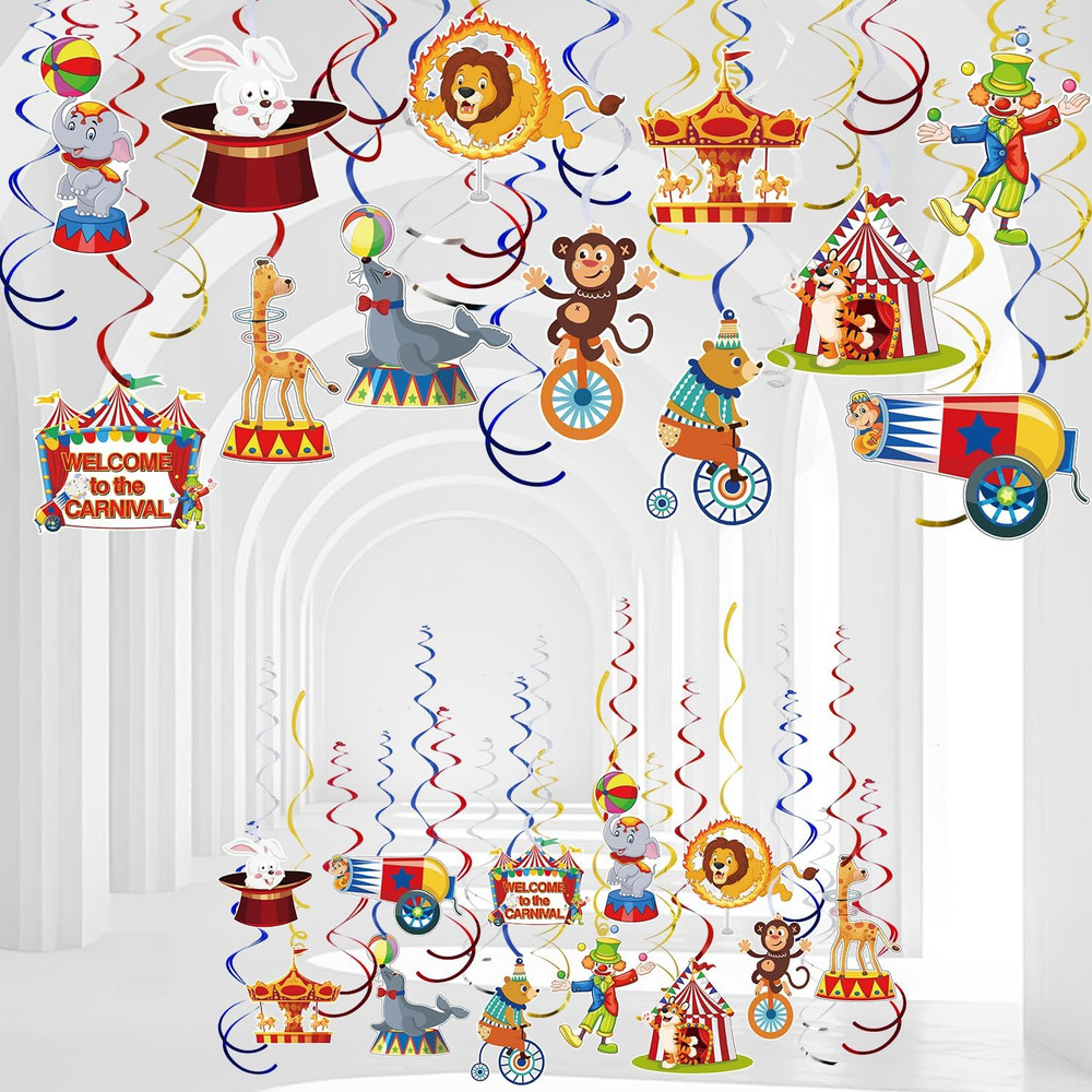 36 Pcs Carnival Hanging Swirl Decorations Colorful Circus Theme Animal Party Sup