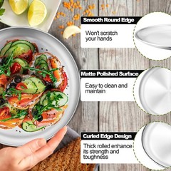 E-far 6-Piece Stainless Steel Plates, 9 Inch Metal 9*9*0.6 inch, Silver