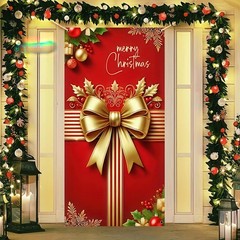 Merry Christmas Decorations Ornaments Gift Bow Door Cover Xmas Winter 71″x35″