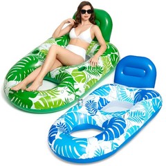 2 Pack Inflatable Pool Floats Adult 65″x42″ Inflatable Pool Float Lounger, Po…