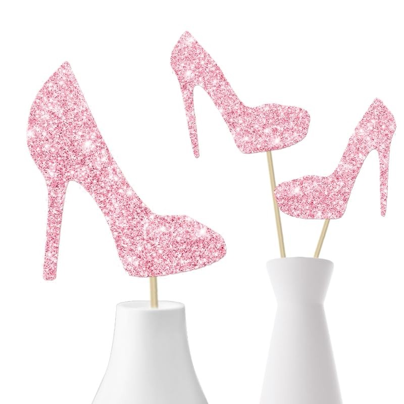 12 PCS Pink High Heel Centerpiece Stick Girl Birthday Engagement Party Decor