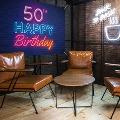 Glow Neon Happy 50th Birthday Backdrop Banner Decor Black – One Size,