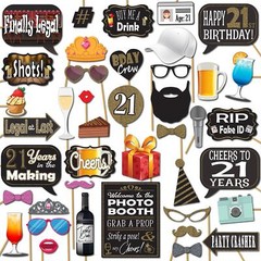 21st Birthday Photo Booth Props 41-pc Kit 8×10-Inch Sign Photo Booth Props