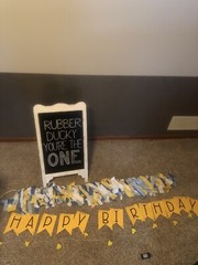 Rubber Ducky You’re The ONE 1st Birthday Party Decoration Easel Sign Chalkboard