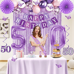 50Th Birthday Decorations, 52Pcs Purple 50Th Birthday Decorations for Women, 50