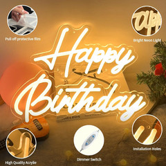 33″ Happy Birthday Neon LED Sign – Dimmable Light for Parties & Decor 2PCS