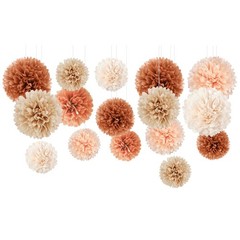 16 PCS Earth Tone Brown Tissue Paper Pom Poms Rustic Fall Wedding Decor
