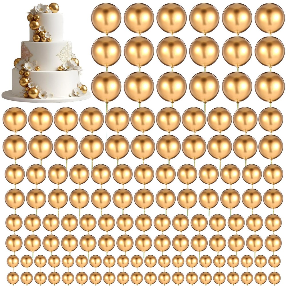216 Pcs Gold Foam Balls Cake Toppers, 5 Size Balloon Decorations for Party We…