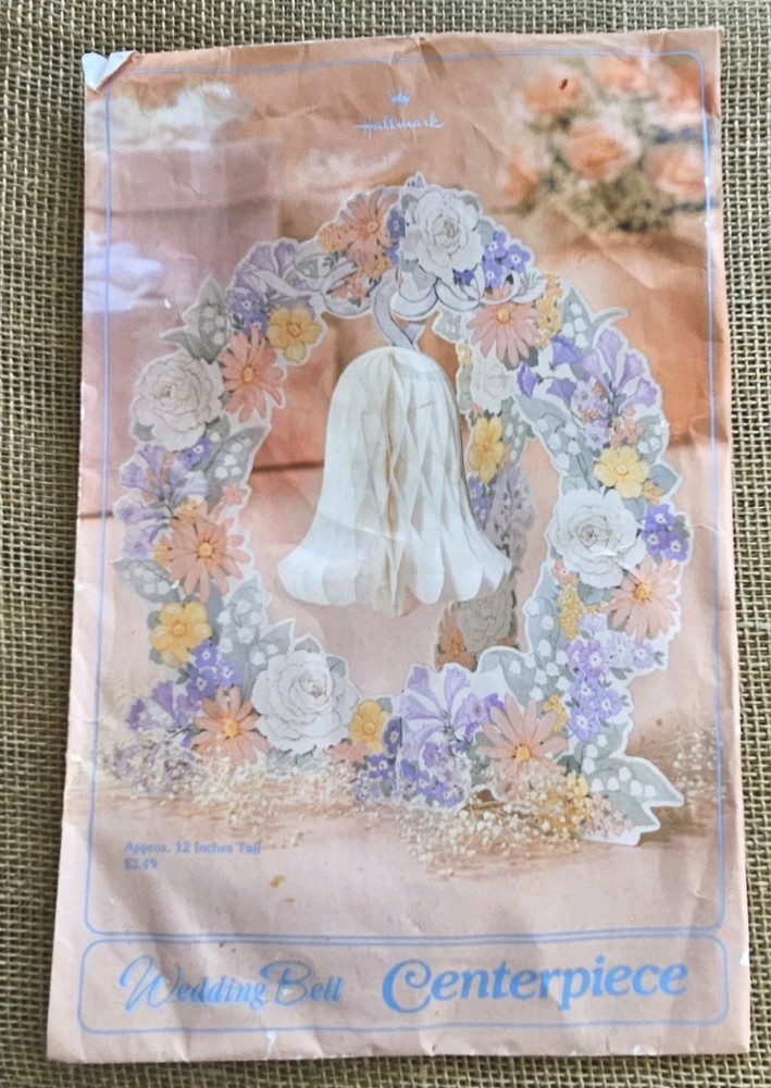 Vintage 1986 Hallmark Floral Wedding Bell Centerpiece 12″ Honeycomb Tissue