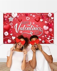 Mocsicka Happy Valentine’s Day Backdrop Banner 70.8×43.3 inch, Red