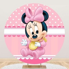 Round Minnie Mouse Backdrop Cover Baby Girl Birthday Party Background Decoration
