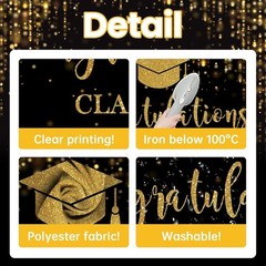 Elegant 2026 Graduation Backdrop – Black Gold Glitter Bokeh, 7x5ft Perfect fo…